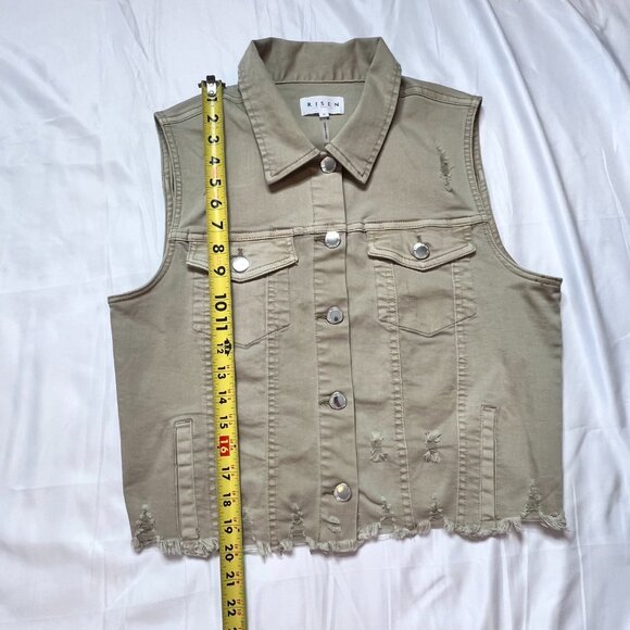 Risen Los Angeles Medium Women's Tan Sleeveless Denim Distressed Vest Brown/Tan - Picture 8 of 13
